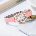 GEDI vintage oval quartz watch with pink leather strap and rose gold metal case - Rose Gold Case White Dial Pink Strap