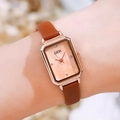 Vintage rectangular quartz watch for women with brown leather strap and rose gold case - Rose Gold Case Coffee Dial Coffee Strap