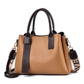 Brown and camel color block handbag with a wide LOVE printed crossbody strap - Brown