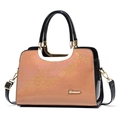 Holographic orange pink glossy patent leather tote bag with black handles and gold logo - Apricot