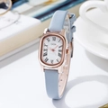 Women's quartz watch with light blue leather strap and rose gold oval case in soft daylight - Rose Gold Case White Dial Blue Strap