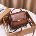 Vintage brown leather tote bag for women with top handle and adjustable shoulder strap - Caramel color