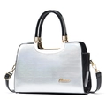 Holographic silver brushed tote bag with black glossy trim and golden Piarseo logo - Silver