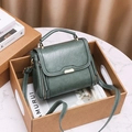 Forest green pebble leather handbag with gold hardware and top handle for women - Light Green