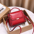 Glossy red PU leather small square bag with metal trim and detachable strap for women - Red