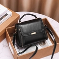 Black vintage square handbag with white contrast stitching and gold metal hardware - Black