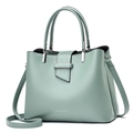 Minimalist mint green leather tote bag with top handles and adjustable shoulder strap - Mint Green
