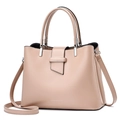 Minimalist light brown faux leather handbag with detachable shoulder strap and top handles - Khaki