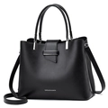 Classic black matte leather handbag with circular handles and crossbody strap - Black