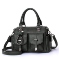 Dark green soft leather handbag for women with double front pockets and star charm - Green