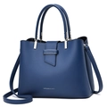 Minimalist navy blue handbag in smooth faux leather with silver hardware and shoulder strap - Royal Blue