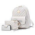 Three-piece white quilted backpack set with bow decoration and matching wallets - White