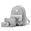 Gray quilted four-piece backpack set with bow decoration and gold hardware accents - Light Gray