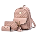 Rosa gesteppter Rucksack im 3-Teiliges Set mit Quasten und PU-Leder-Finish - Dreiteiliges Set Rosa