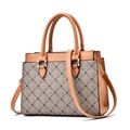 Bolso de mujer en lona gris con estampado floral y detalles en cuero marrón - Floral Ligero con Albaricoque