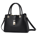 Borsa a mano elegante in pelle nera a grana con chiusura dorata e tracolla sottile - Nero