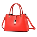 Elegant red pebbled leather tote bag for women with gold hardware and shoulder strap - Red
