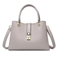 Chic mauve lychee pattern leather tote bag with golden twist lock and shoulder strap - Light Gray