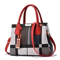 Bolso de mano de cuadros rojos y blancos con asas de cuero rojo y colgante de metal dorado - Cuadros Aleatorios/Rojo