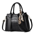 Elegant black stone patterned handbag with leopard print scarf and golden hardware - Black