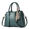 Dark green stone-patterned handbag with golden hardware and leopard print scarf - Green