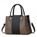 Black and plaid patchwork tote bag with gold hardware and silk scarf detail - Black (No Silk Scarf)