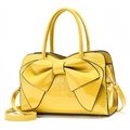 Sac à main jaune en cuir verni brillant avec gaufrage et grand nœud décoratif - Jaune