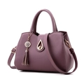 Dark purple tassel tote bag in litchi grain faux leather with gold teardrop lock - Purple