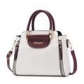 Minimalist beige and burgundy crossbody handbag with gold hardware and top handle - White and Wine Red