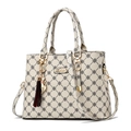 Off-white crossbody bag with floral geometric pattern, gold logo and red tassel charm - Off-white/Off-white Print