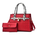Fashion red crocodile pattern handbag with snakeskin handles and matching wallet set - Red