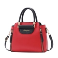 Elegante borsa a mano bicolore rosso nero con logo dorato e tracolla rimovibile - Rosso