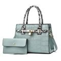 Light blue faux crocodile tote bag with snakeskin print handles and matching clutch - Green