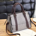 Retro light grey and brown dual-tone PU leather handbag with side zipper details - Gray