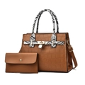 Deep brown croc-embossed tote and pouch set with snakeskin texture straps and gold padlock - Earthy Yellow