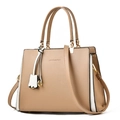 Stylish khaki and white contrast women handbag with adjustable shoulder strap - Khaki