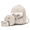 Dreiteiliges beiges PU-Leder Rucksack-Set mit eleganter Schleife und goldener Hardware - Weiß