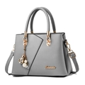 Medium gray litchi pattern faux leather handbag with golden hardware and tassel charm - Dark Gray