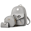 Dreiteiliges graues Mode-Rucksack-Set mit Schleifendetail und goldener Kette - Hellgrau