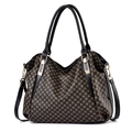 Borsa tote monogramma marrone caffè con manici neri e dettagli in metallo oro - Fiore di Farfalla Nero