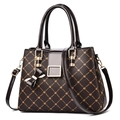 Fashionable dark coffee monogram tote bag with gold buckle and bow charm detail - Dark Maple & Coffee