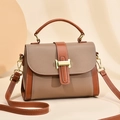 Retro color-block light brown and caramel crossbody bag with golden buckle and strap - Khaki