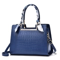 Deep blue embossed leather handbag with crocodile pattern and floral scarf detail - Deep Blue (with Scarf)