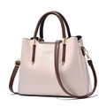 Elegant two-tone beige tote bag with brown handles and gold hardware on white background - Off White