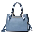 Elegant light blue crocodile embossed handbag with silk scarf handle and crossbody strap - Light Blue (with Scarf)