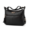 Large black soft leather shoulder bag with crocodile texture and stylish fringe detail - Black