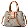 Women's handbag in brown patent leather and floral printed canvas with bow charm - Light Maple Leaf with Earthy Yellow