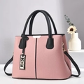 Pink and black colorblock tote bag in lychee leather texture with metal tag - Pink and Black (With Wire Hook)