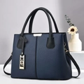 Navy blue lychee leather handbag with black handles and golden hardware details - Blue and Black (With Wire Hook)