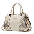 Beige lakleren Boston tas met bloemenborduursel van pailletten en goud logo - Wit